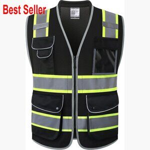 High Visibility Reflective Safety Vest with 9 Pockets Mesh Fabric